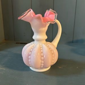 Vintage Fenton Pink and White Glass Pitcher/Vase